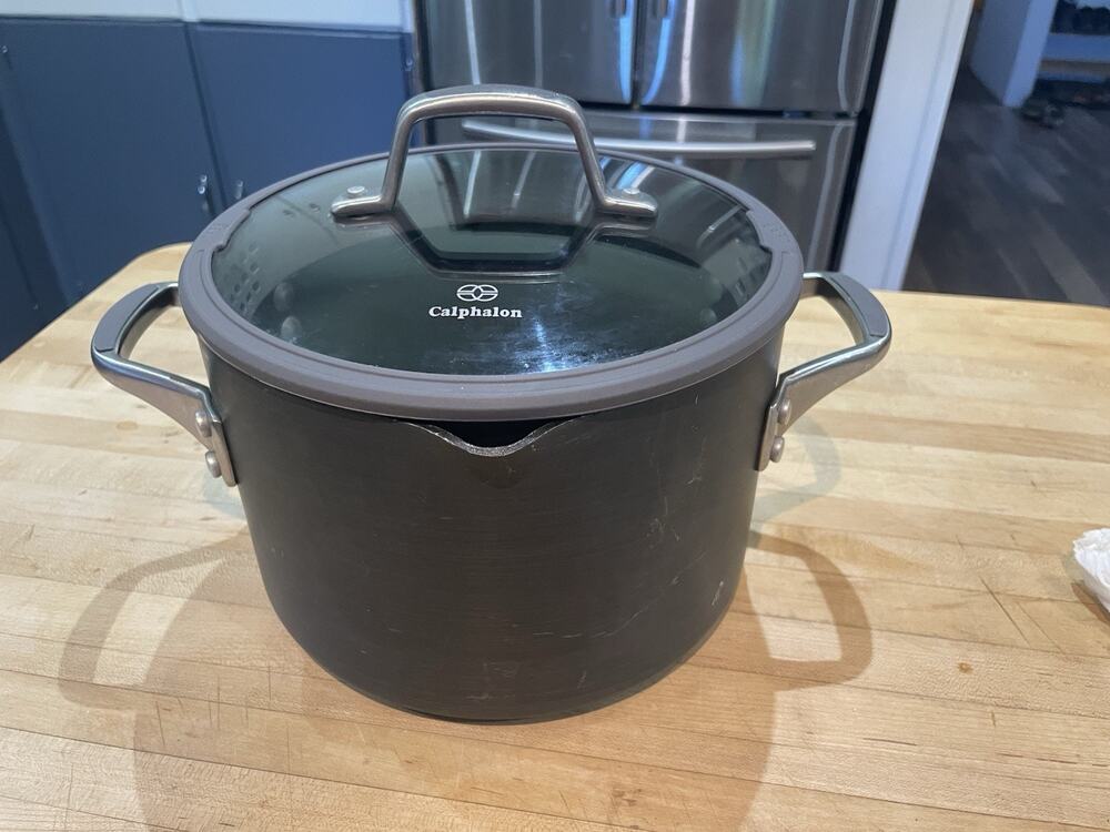 Calphalon Hard Anodized Aluminum 6 Qt Stock Pot Glass Lid Filtered Pour Side 806